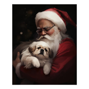 Poster Pekingese avec le Père Noël Festif Noël