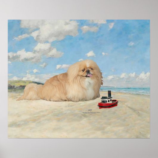 Poster Pekingese en bord de mer (Devant)