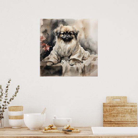 Poster Pekingese Lounge dans un dessin en encre de soie R (Cuisine)