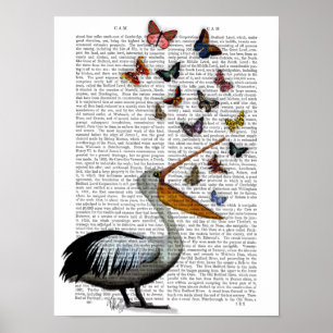 Poster Pelican & Papillons