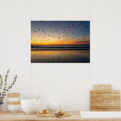 Poster Pélicans au coucher du soleil - Venice Beach, CA (Cuisine)