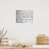 Poster Pélicans Brown noirs et blancs dans l'océan 16x20 (Cuisine)