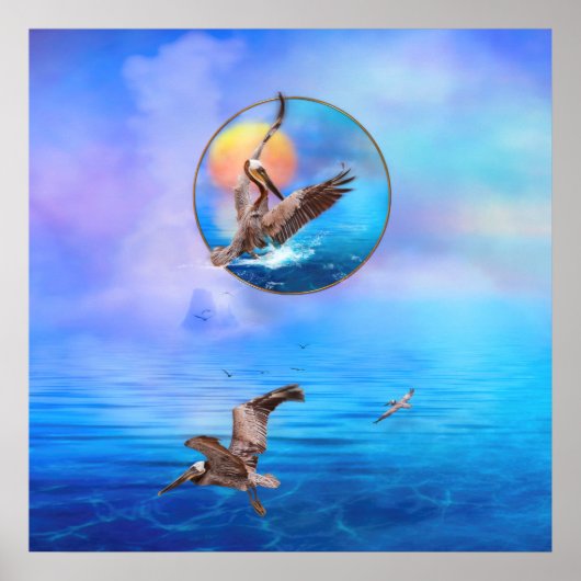 Poster Pélicans Brown SOLEIL KISSEE PELICANS ISLAND (Devant)