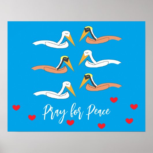 Poster Pélicans priant pour la paix : (Devant)
