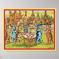 Pelouse Party Chats Vintage Louis Wain Art copie