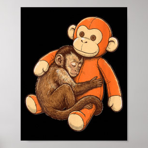 Poster Peluche drôle et mignonne de femme singe qui frapp