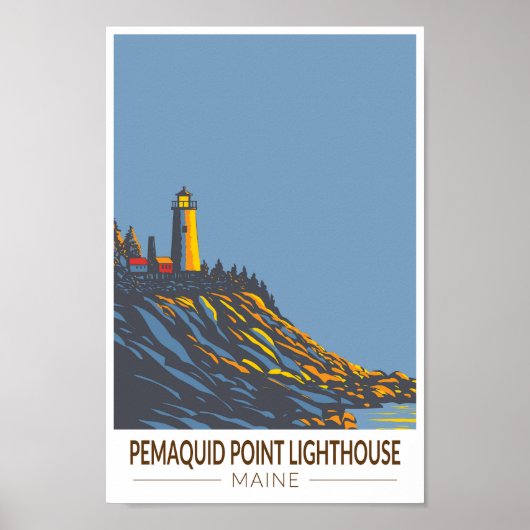 Poster Pemaquied Point Lighthouse Maine Travel Art Vintag (Devant)