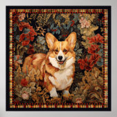 Poster Pembroke Welsh Corgi dans un jardin de fleurs vict (Devant)
