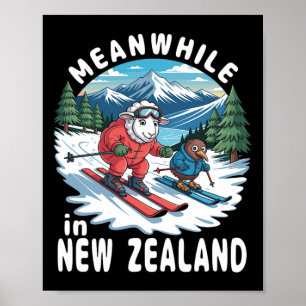 Poster Pendant ce temps en Nouvelle-Zélande mouton kiwi s