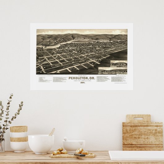 Poster Pendleton, OU Carte panoramique - 1884 (Cuisine)