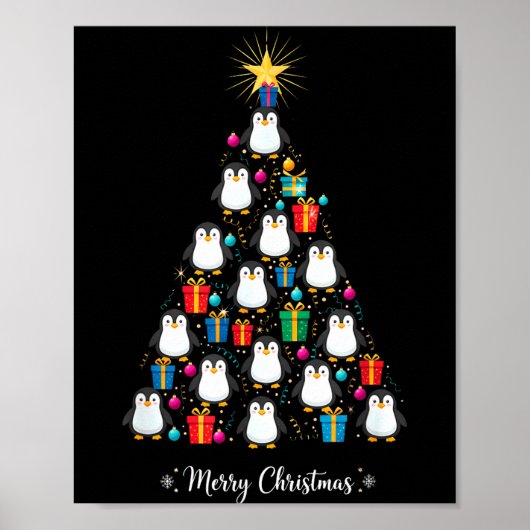 Poster Penguin Christmas Tree Xmas Day Holiday Men &amp;  (Devant)