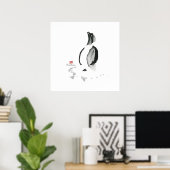 Poster Penguin de Noël, Sumi-e (Bureau à domicile)