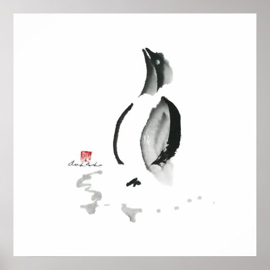 Poster Penguin de Noël, Sumi-e (Devant)