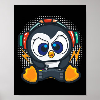 Poster Penguin Gaming Shirt Boys Kids Gamer Gift Penguin