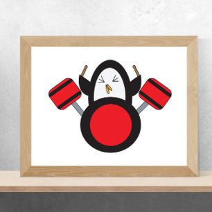 Poster Penguin Playing Drums Cute
