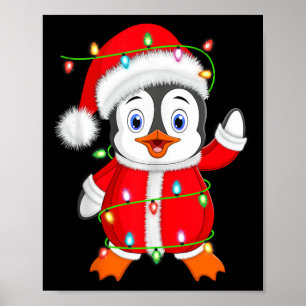 Poster Penguin Xmas Éclairage Père Noël Costume Penguin C