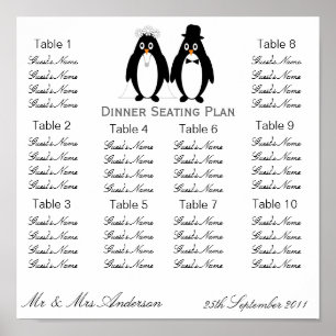 Poster Penguins Mariage Dîner Plan de siège