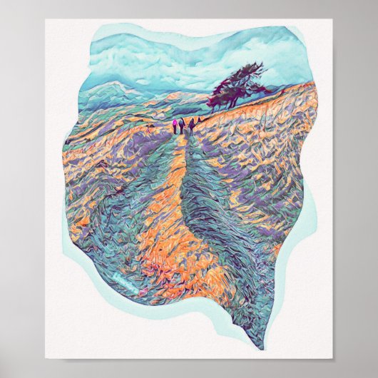 Poster Pennant Valley road in Turquoise and Orange (Devant)