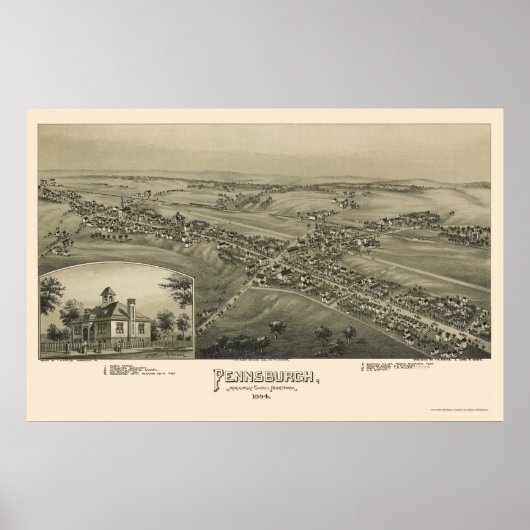 Poster Pennsburgh, PA Carte panoramique - 1894 (Devant)