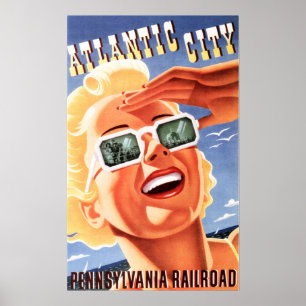 Poster Pennsylvania ATLANTIC CITY Railroad Old Travel