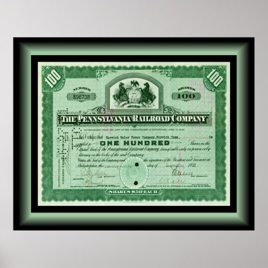 Poster Pennsylvania Railroad Company ~ Certificat Stock (Devant)