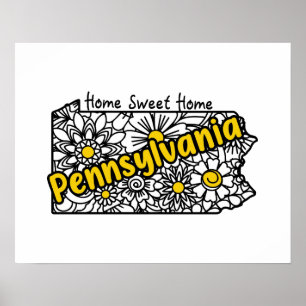 Poster Pennsylvanie Doodle Flowers Silhouette
