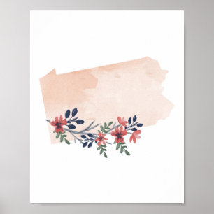 Poster Pennsylvanie Floral Aquarelle État
