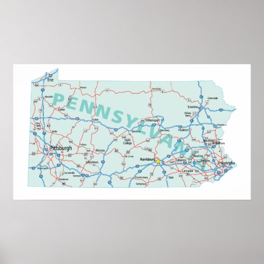 Poster Pennsylvanie Interstate Map Imprimer (Devant)