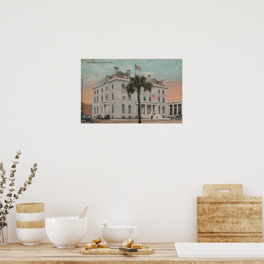 Poster Pensacola, Floride - Vue extérieure de la poste (Cuisine)