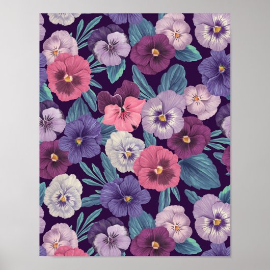 Poster Pensées colorées sur fond violet foncé (Devant)