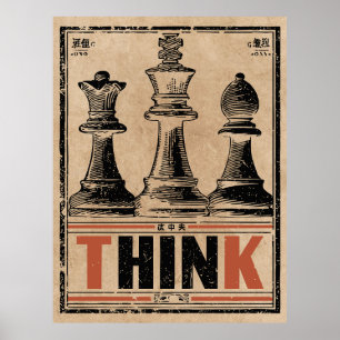 Poster Pensez à Chess Art Vintage   Stratégie de Wabi Sab