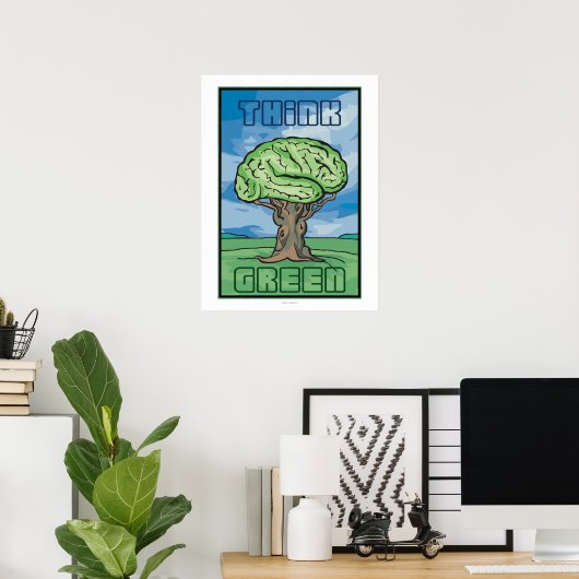 Poster Pensez au cerveau vert (Bureau à domicile)