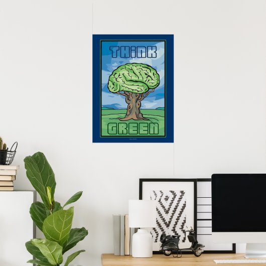Poster Pensez au cerveau vert (Bureau à domicile)