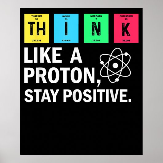 Poster Pensez comme un proton Restez positif Science drôl (Devant)