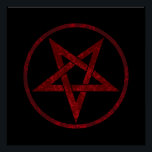 Poster Pentagram Red Devil<br><div class="desc">Pentagramme rouge,  inversé,  texturé en cercle,  sur arrière - plan noir. Symbole occulte 666</div>