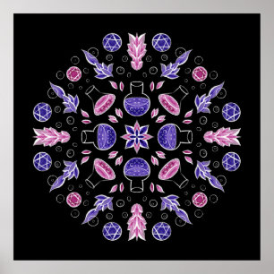 Poster Pentagram rose violet pastel goth potion aux sorci