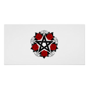 Poster Pentagramme aux roses rouges
