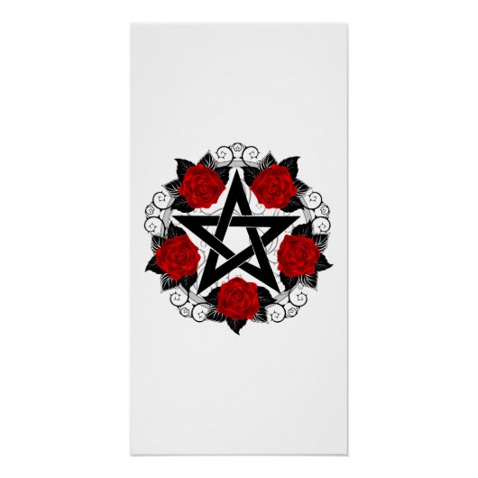 Poster Pentagramme aux roses rouges (Devant)