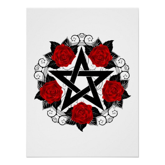 Poster Pentagramme aux roses rouges (Devant)
