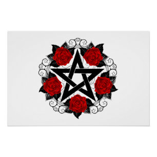 Poster Pentagramme aux roses rouges