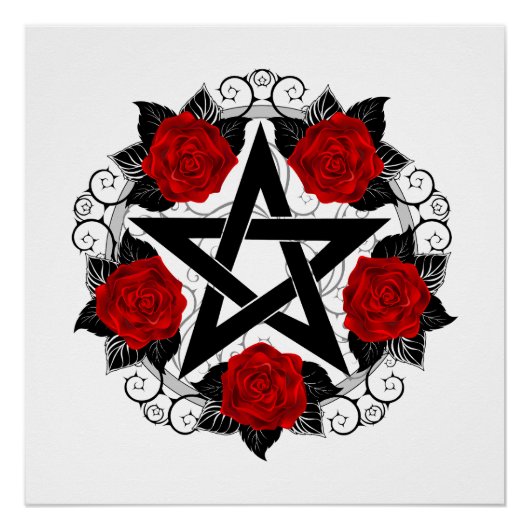 Poster Pentagramme aux roses rouges (Devant)