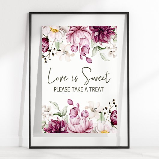 Poster Peonies Bourgogne rose Floral Mariage L'amour est 