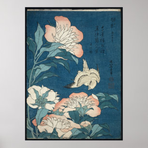 Poster Peonies et Canaries par Katsushika Hokusai 1834