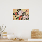 Poster Peonies et papillon Hokusai (Cuisine)