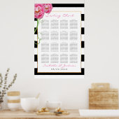 Poster Peonies Fleurs sur noir et blanc -16 Seating Chart (Cuisine)
