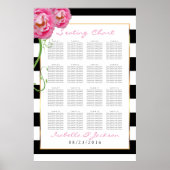 Poster Peonies Fleurs sur noir et blanc -16 Seating Chart (Devant)