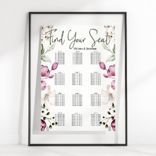 Poster Peonies Pink Bourgogne Floral Mariage Carte de siè