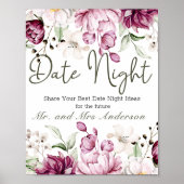 Poster Peonies rose Bourgogne Floral Date Nuit (Devant)
