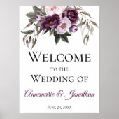 Poster Peonies rose prune violette Bienvenue à notre Mari (Devant)