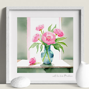 Poster Peonies roses Aquarelle Quote personnelle Imprimer